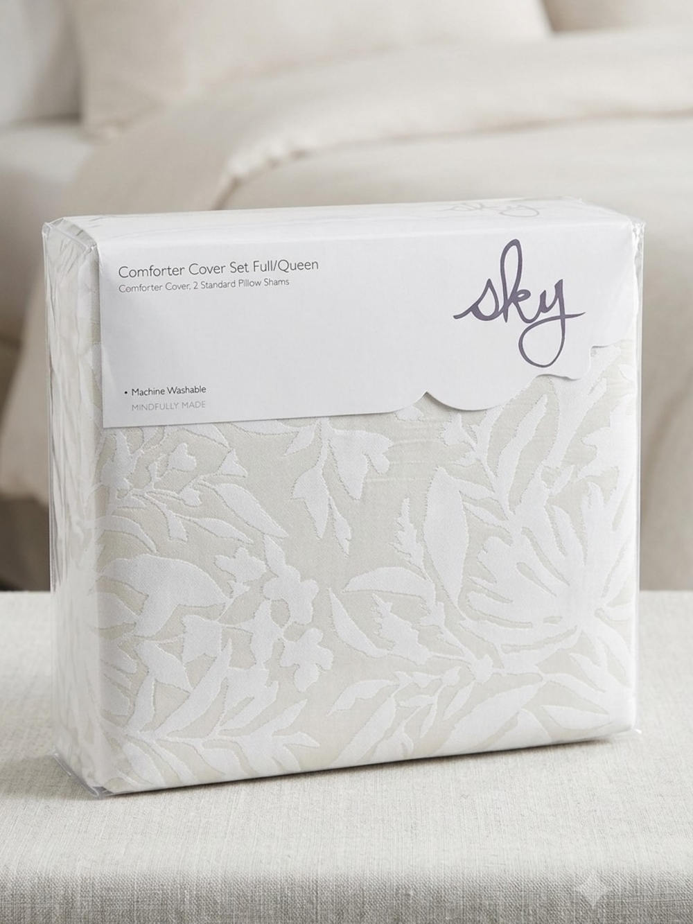 Sky Cream and White Floral Duvet Cover Set